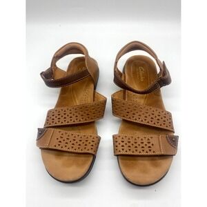 Clarks Kitly Way 26170997 Womens US 6.5 Strappy Brown Leather Ankle Strap Sandal